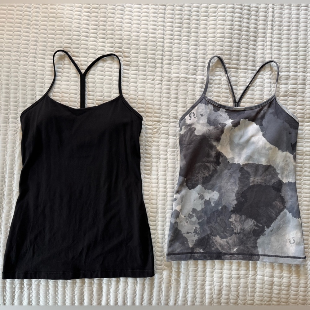 lululemon athletica Black and Patterned Gray Tank Tops